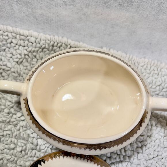 Cronin China Creamer or Gravy Boat & Lidded Sugar Bowl Minerva OH CO12 Gold Whit - Picture 8 of 16